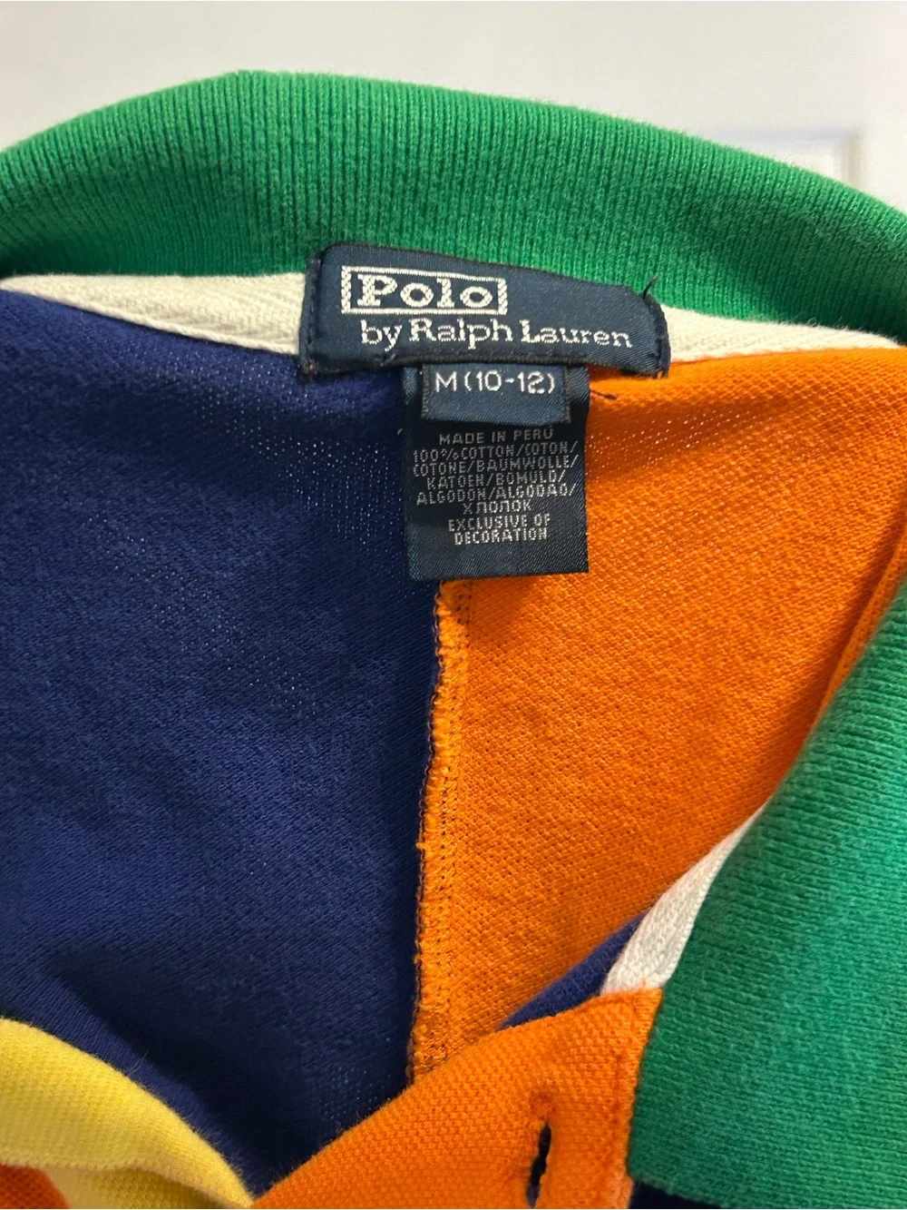 Ralph Lauren Boys Colorblock Polo in Orange, Navy & Green with Yellow Logo